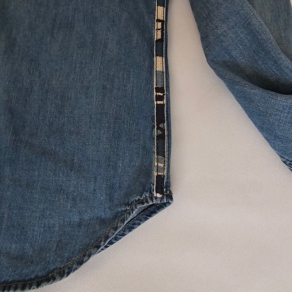Gap 1969 Blue Horse Print Shoulder Side Pattern Trim Denim Western Shirt Size M - Picture 9 of 13
